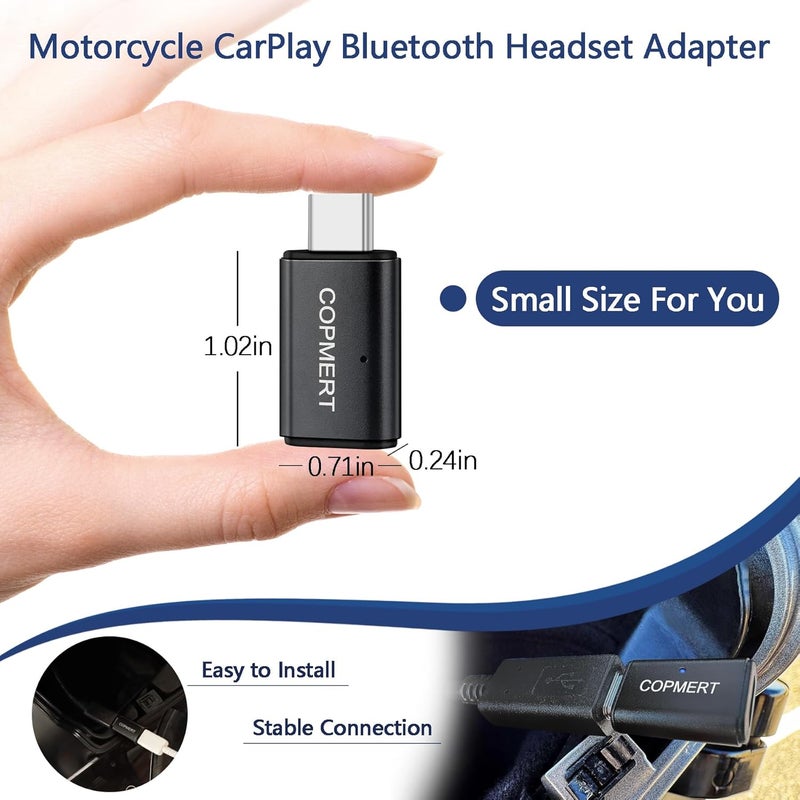 COPMERT Motorcycle Wireless CarPlay Bluetooth Adapter Compatible with Harley Davidson 2024 Road Glide/Street Glide 2025 Street Glide Accessories with Passthrough USB-C Charging Port Plug and Play - Image 2